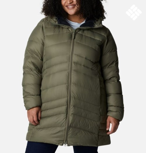 Women's Columbia Autumn Park Hooded Mid Down Jackets Olive | Plus Size CA-RL063